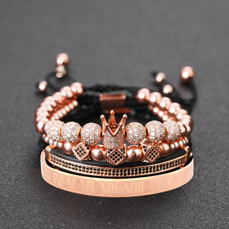 Pulseira de Luxo Pulseira de Malha para Homens Presentes de Jóias Coroa Charme Pulseira Contas Zircão Moda Rei cz 9 Cheap Pulseiras c pingentes
