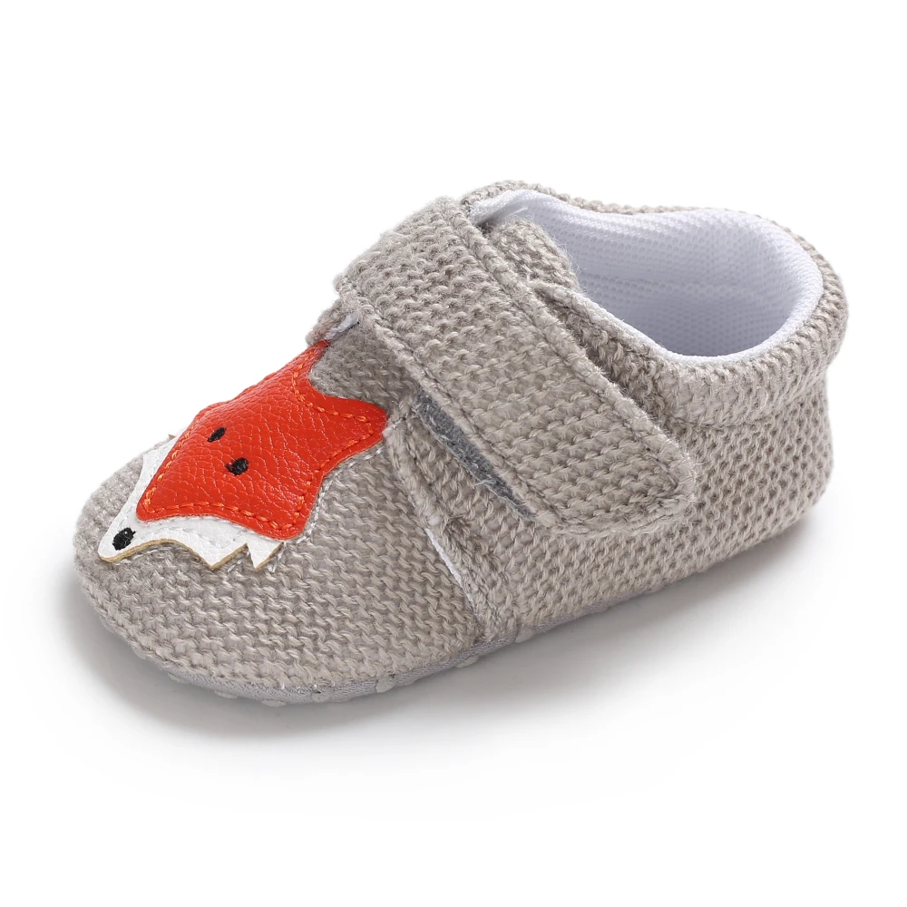 Вязаная Обувь для маленьких девочек с изображением лисы; милая обувь для новорожденных с рисунком животных; хлопковая обувь с мягкой подошвой для первых шагов; обувь для мальчиков от 0 до 18 месяцев