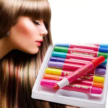 

12 Colors /Box Disposable Hair Dye Hair Chalk Pens Rotating Blendable Washable Temporary Crayon Makeup Party Christmas Gift