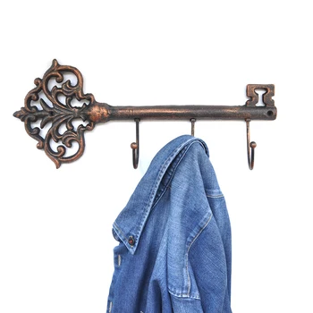 

Decorative Wall Mounted Cast Iron Key Holder Vintage Key Shaped Coat Hanger with 3 Hooks