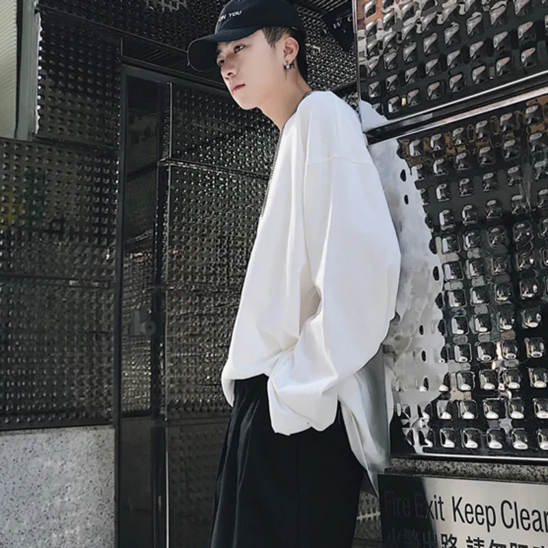 2019 Men's Summer New Casual Solid Color Long-sleeved Round Neck T Shirt Loose Temperament Trend Cotton Harajuku Tshirt 2019 Men's Summer New Casual Solid Color Long-sleeved Round Neck T Shirt Loose Temperament Trend Cotton Harajuku Tshirt