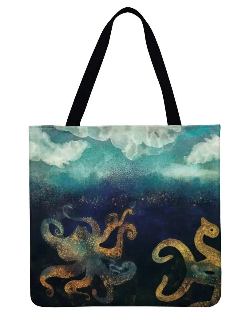 Женская сумка на плечо льняная Повседневная Сумка-тоут Deep Sea с животным принтом Сумка-тоут складная сумка для покупок многоразовая пляжная сумка ручная сумка - Цвет: 8