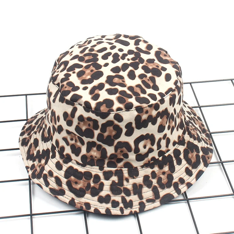 Leopard Double-Sided Cap Flat-Top Fisherman Hat Outdoor Wild Folding Sunhat Bucket Cap - Цвет: Khaki