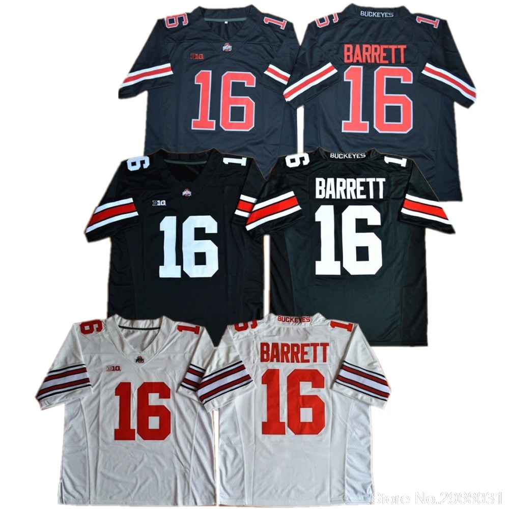 Мужская одежда J.T. Ohio State Barrett 16 колледж Джерси-черный белый красный сшитый Размер S-3XL