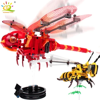 

HUIQIBAO Technic Insect Model Red Dragonfly Honey Bee Building Blocks Animal Movable Creative Bricks Toys For Children Gift