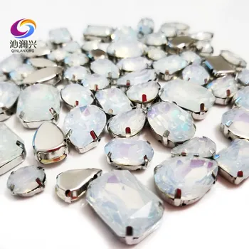 

Factory sales! 50pcs Mix white opal color high quality resin sew on claw hinestones with holes,diy Clothing accessories