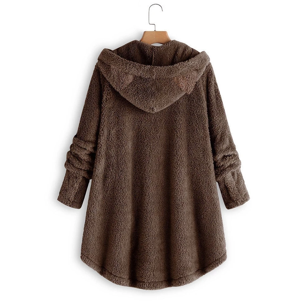 Женская флисовая куртка больших размеров 4xl 5xl, свободное повседневное пальто на пуговицах, Женская осенне-зимняя куртка с капюшоном года, Kawaii, плюшевое пальто для девочек