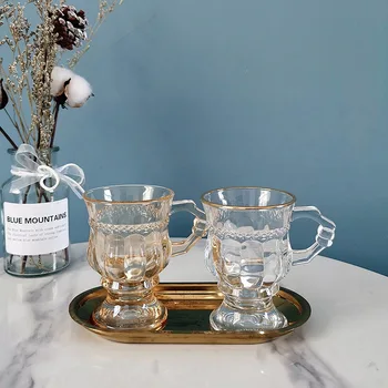 

Mini Afternoon Cup Glass Goblet Amber Gold Drinkware Relief Coffee Cup Retro Milk Tea Appliance With Red Wine Personality Glass