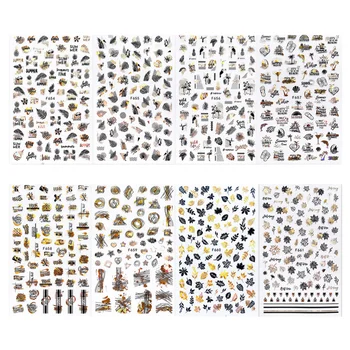 

8PCS 3D Manicure Sticker Embossed Gold Plated Nail Patch Adhesive Nail Art Decals Delicate Nail Tip Sticker for Women Lady (Blac