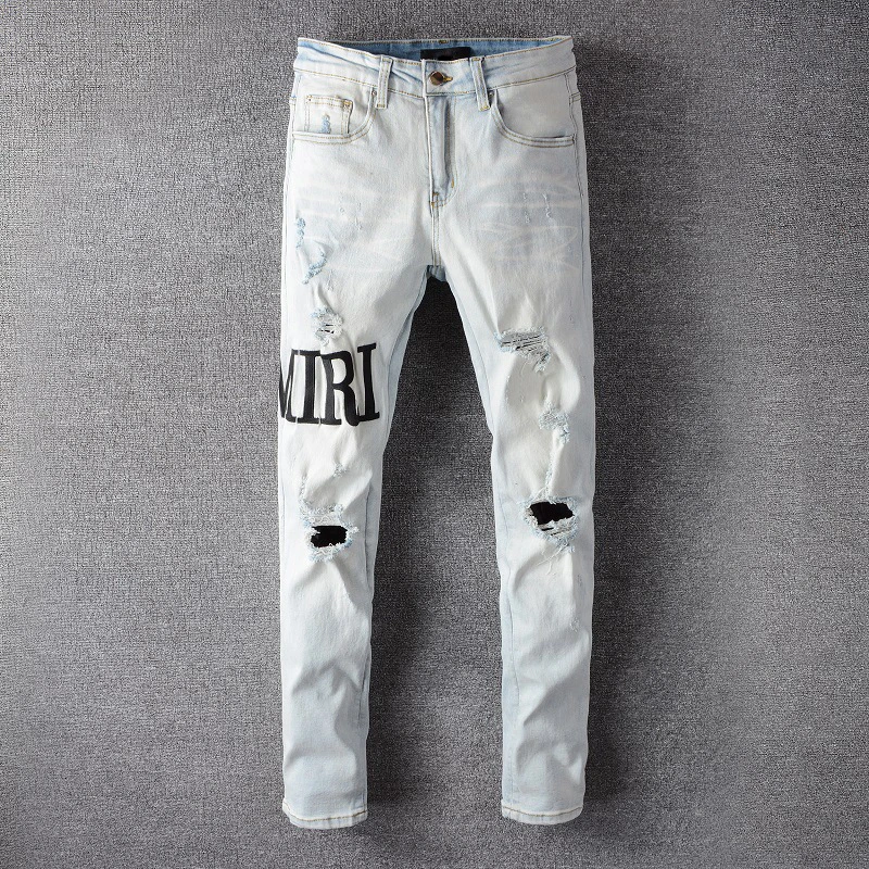 Pantalones vaqueros con letras bordadas para hombre, Jeans con agujeros rasgados de diseñador de moda, pantalones vaqueros ceñidos para baile de Hip Hop, fiesta