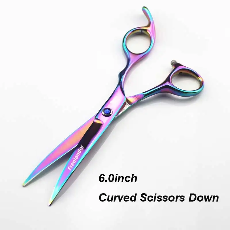 6.0inch professional scissors dog pet grooming polishing tool animal hair Cutting Scissors and Double tail curved scissors - Color: Color Curved  Down