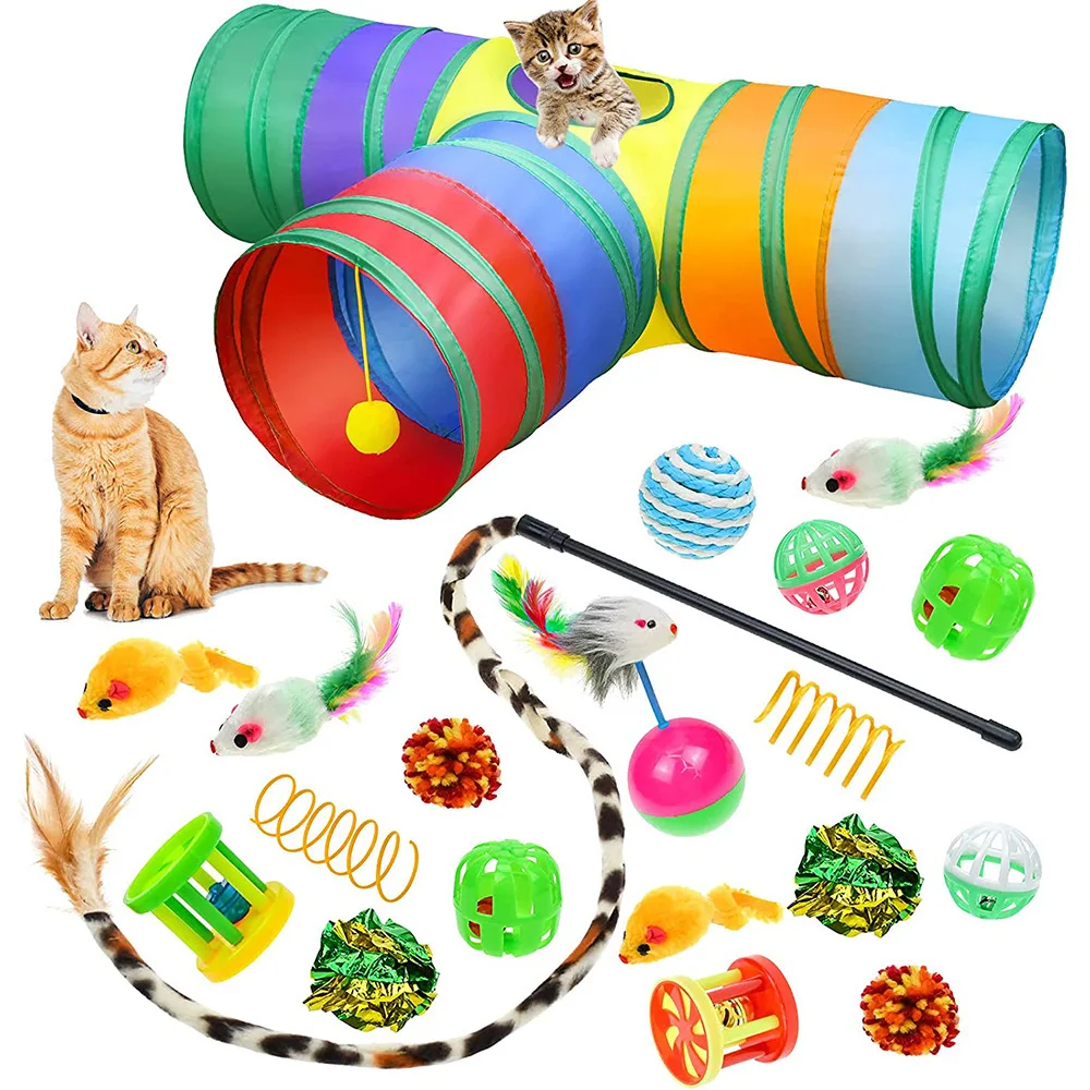 The New Super Worthy Multi-piece Variety Combination Set Cat Toy Fish Mouse Ball  Tunnel Funny Cat Stick Plush Bell Kitten Toy 