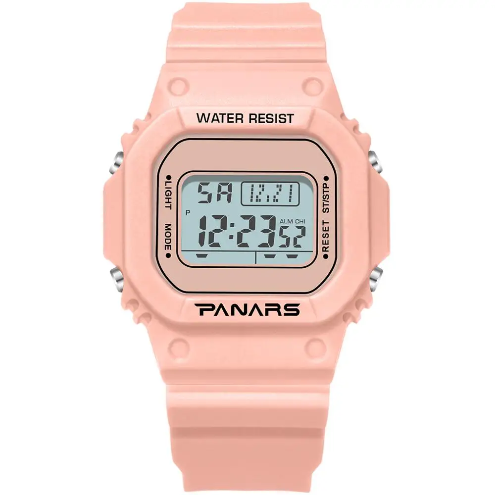 Роскошные мужские часы PANARS, цифровые спортивные часы, водонепроницаемые наручные часы для улицы, прозрачные женские часы, цифровые часы для мужчин - Цвет: Pink