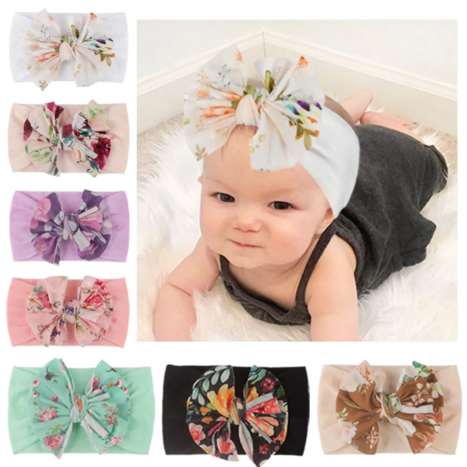 2021 Baby Girl Headband Infant Hair Accessories Floral Bows Newborn Headwear Rabbit Ear Headwrap Gift Toddlers Bandage Ribbon | Детская