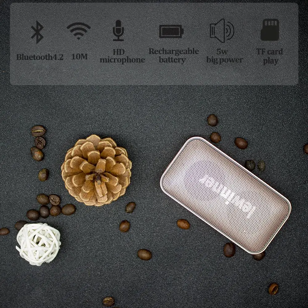 Lewinne Portable Wireless Bluetooth Speaker Mini Small Metal Portable Music Sound Box Handsfree Outdoor Bass Subwoofer for phone