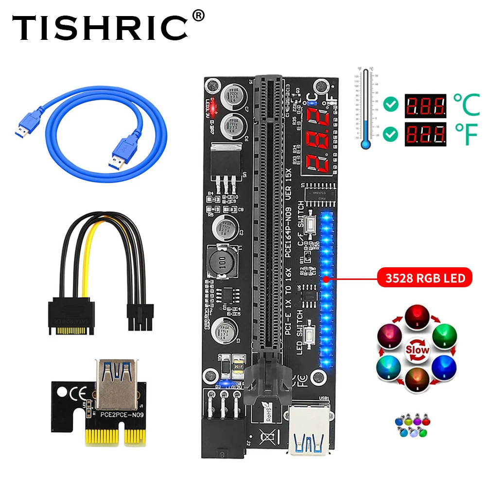 Кабель питания TISHRIC шатер VER15X Plus PCIE Riser 15X SATA на 6 контактов карта Express 1X 16X Solt для