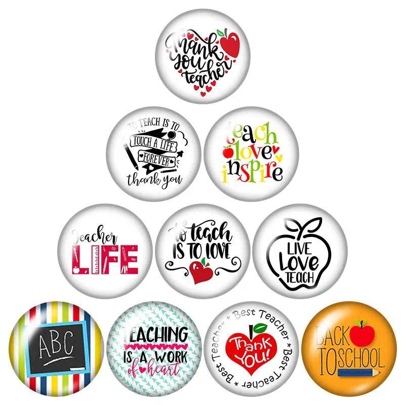 Teach Love Inspire Love Teacher 18 мм кнопки 10 шт смешанный круглый стеклянный кабошон стиль для украшение с защелкой