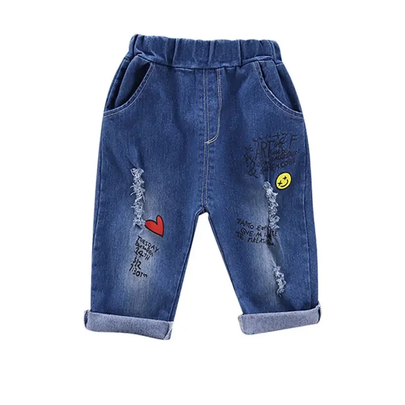 Детские весенне-осенние модные штаны; детские джинсы с рисунком; детские брюки; детские джинсовые штаны; От 0 до 4 лет