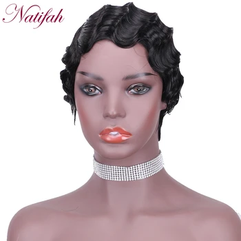 

Natifah Short Curly Hair Synthetic Lace Wigs High Temperature Finger Wave Cospaly Wig for Black Women
