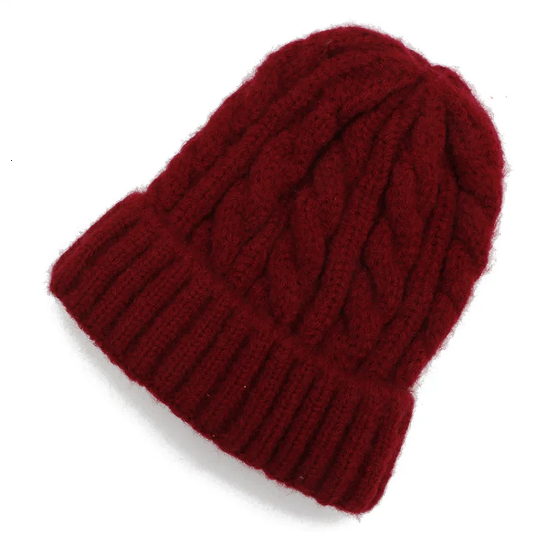 Burgundy Толстые кашемировые вязаные шапки Skullies из кашемира женская шапка вязаные теплые шапки унисекс теплая шапочка-бини - Цвет: Burgundy