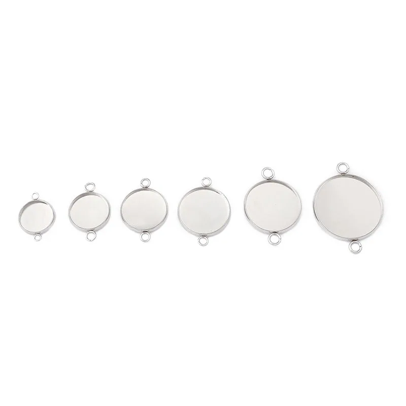 

10pcs Stainless Steel Round Cabochon Connector Setting Cameo Bezle Blank Base Trays Fit DIY Bracelets Necklace Jewelry Findings
