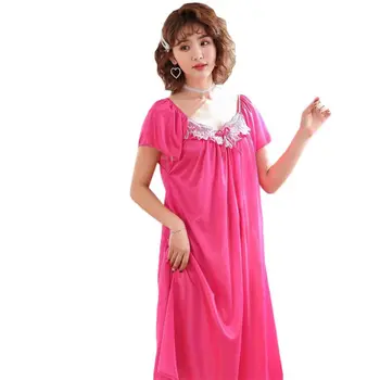 

Womens Plus Size Silky Loose Nightdress Short Sleeve Ruffle Bowknot Sleepwear M7DD