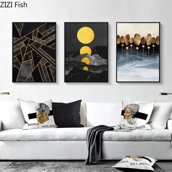

Square Triptych Abstract Inkjet Wall Painting Landscape Wall Decoration Oil on Canvas Mural Solid Wood Frame Poster Home Decor