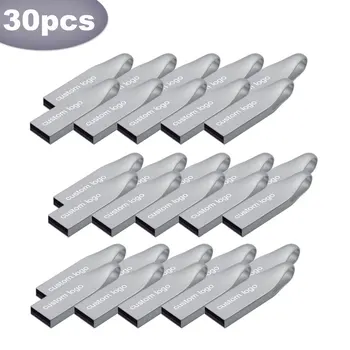 

30pcs/lot Custom Logo USB Flash Drive 64GB 32GB Metal Pen Drive Stainless Steel USB Memory Stick 8GB 16GB 4GB USB 2.0 Pendrive