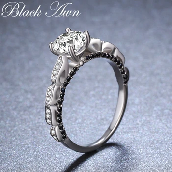 

2020 New Fashion 925 Sterling Silver Fine Jewelry Engagement Black Spinel Round Engagement Ring for Women Anillos Mujer G096