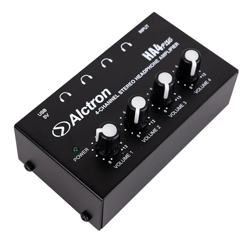 Alctron 4 Channel Portable Stereo Headphone Amplifier Mini Earphone Splitter Amp TRS Headphones Output Jack