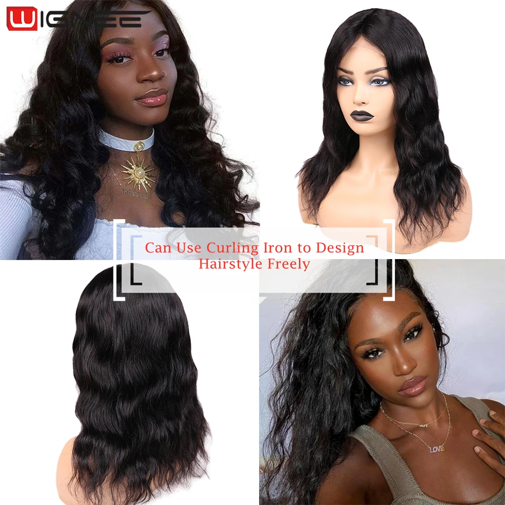 Wignee 4*4 Lace Closure Natural Wave Human Hair Wigs For Black Women Middle Part Brazilian Remy Hair Glueless Lace Human Wigs