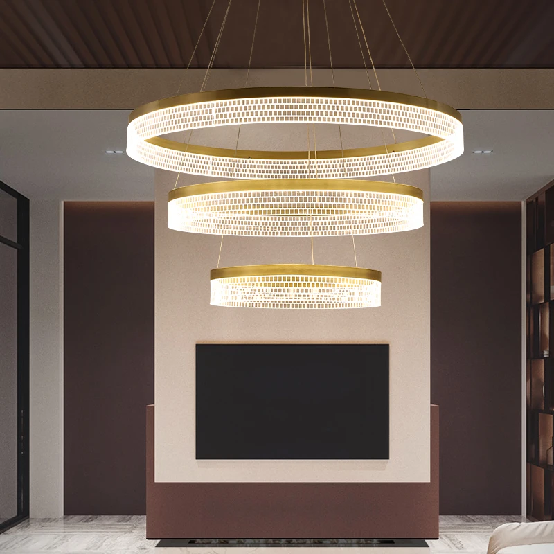 

FSS Modern Chandelier Multi-layer Combination Simple Ring Acrylic Lamp Shade Light Luxury Living room Restaurant Hotel Lights