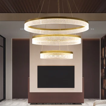 

FSS Modern Chandelier Multi-layer Combination Simple Ring Acrylic Lamp Shade Light Luxury Living room Restaurant Hotel Lights