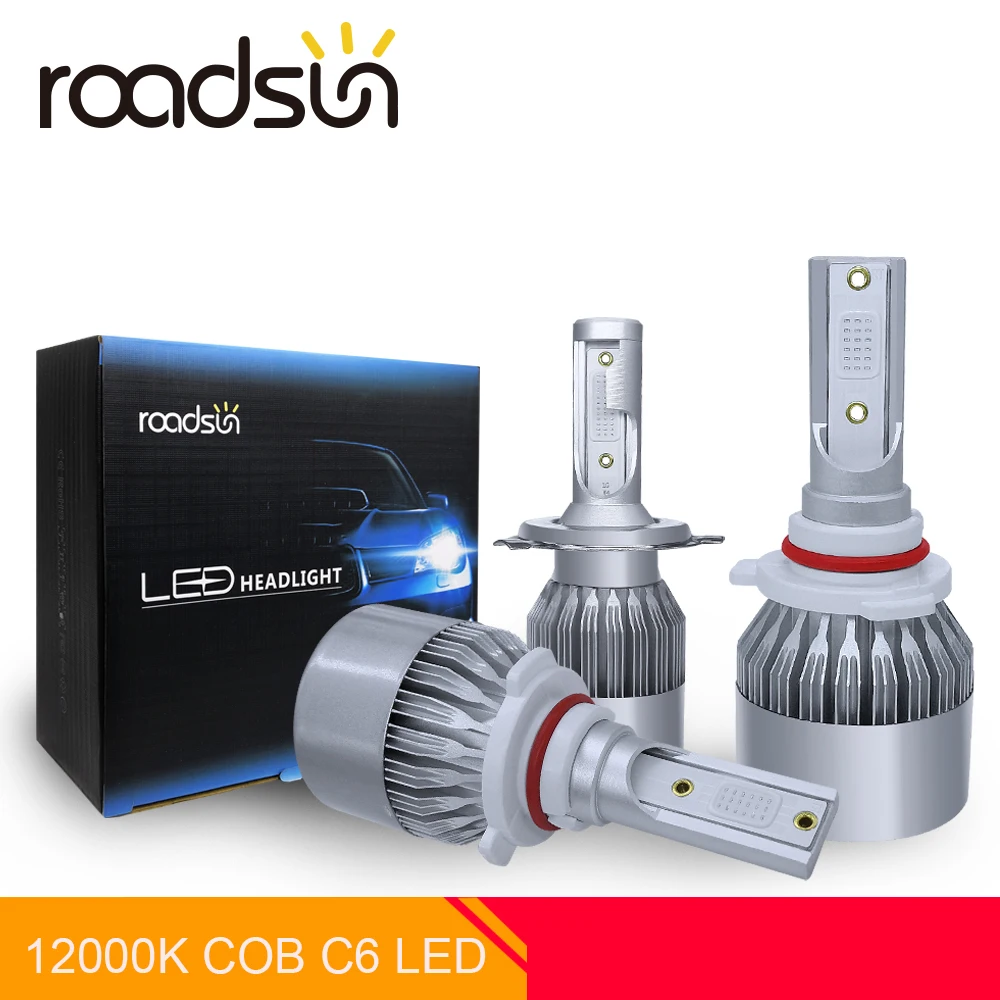Roadsun стайлинга автомобилей пятно света 12000 K COB Чип C6 фар автомобиля лампы светодиодный H7 H4 H1 H11 9005 9006 светодиодный лампы Kit Auto синий освещение
