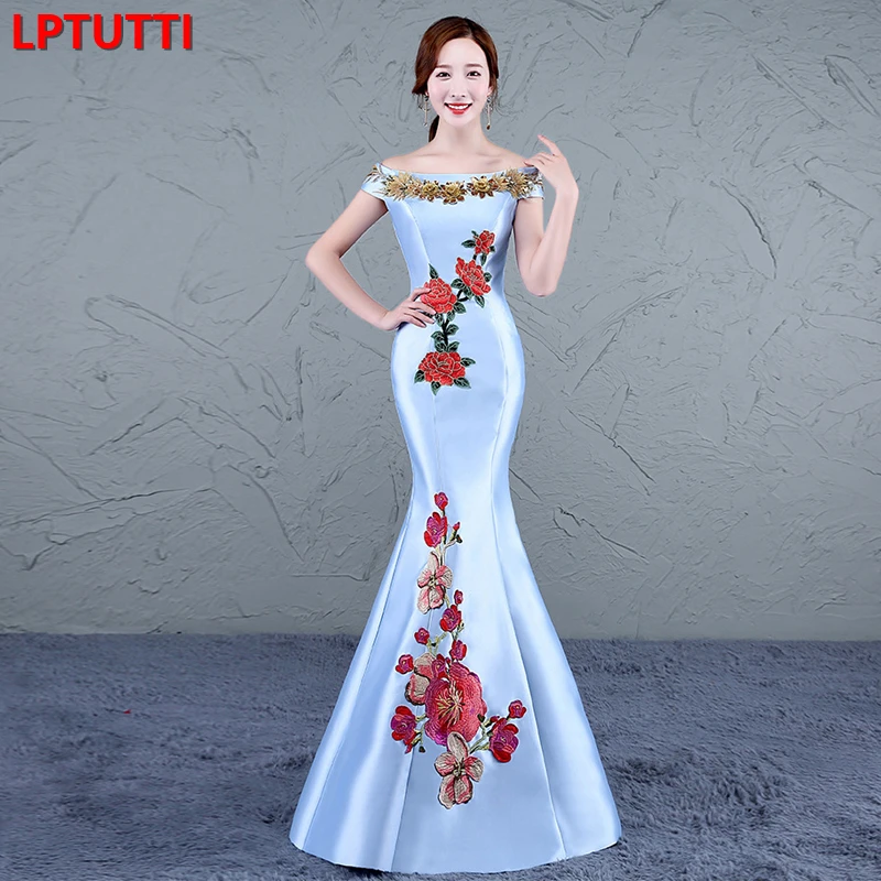 Китайский стиль cheongsam для женщин Элегантный Дата церемония Вечеринка Выпускной платье Формальные торжества события Роскошные Длинные вечерние платья
