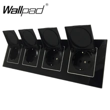 Четверка ЕС пыли Кепки гнездо круглая коробка крепление CE Wallpad люксовые клавишные черного цвета с украшением в виде кристаллов Стекло 4 способа рамка 16A ЕС штепсельная розетка с когтями