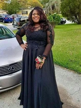 

Plus Size Mother of the Bride Dresses Black Lace Long Sleeve Beading Appliques Chiffon Wedding Party Guest Evening Prom Gowns