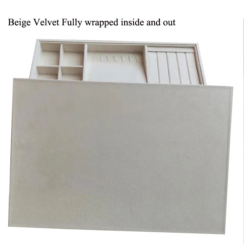 Beige Full Velvet Jewelry Trays Jewelry Storage Organizer Jewelry Display Holder Bracelets Rings Earring Jade Pendan Box Case