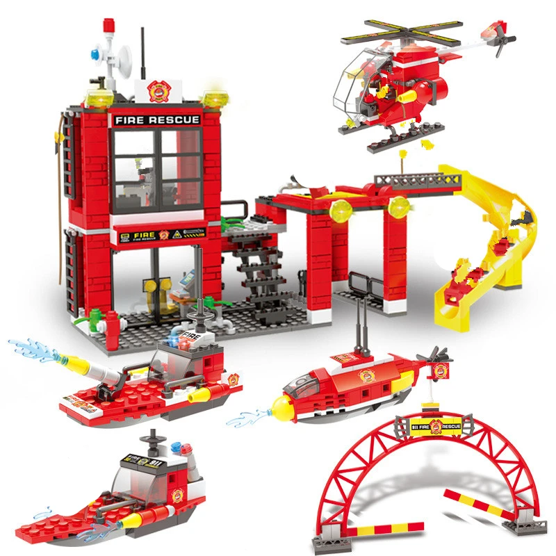 

641Pcs SMFF Fire Fighting Submarine Helicopter Patrol Ship Building Blocks City Firefighter Children Toys legoinglys