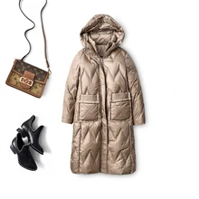 

SHUCHAN 90% White Duck Down Long Coats and Jackets Women Hooded Zipper 200g-250g Hooded Wide-waisted High Street