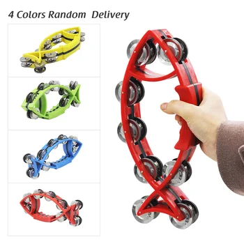 

Hand Held Bell Rattles Fish-shape Tambourine Percussion with Double Metal Jingles Children Musical Toy Color Random Delivery