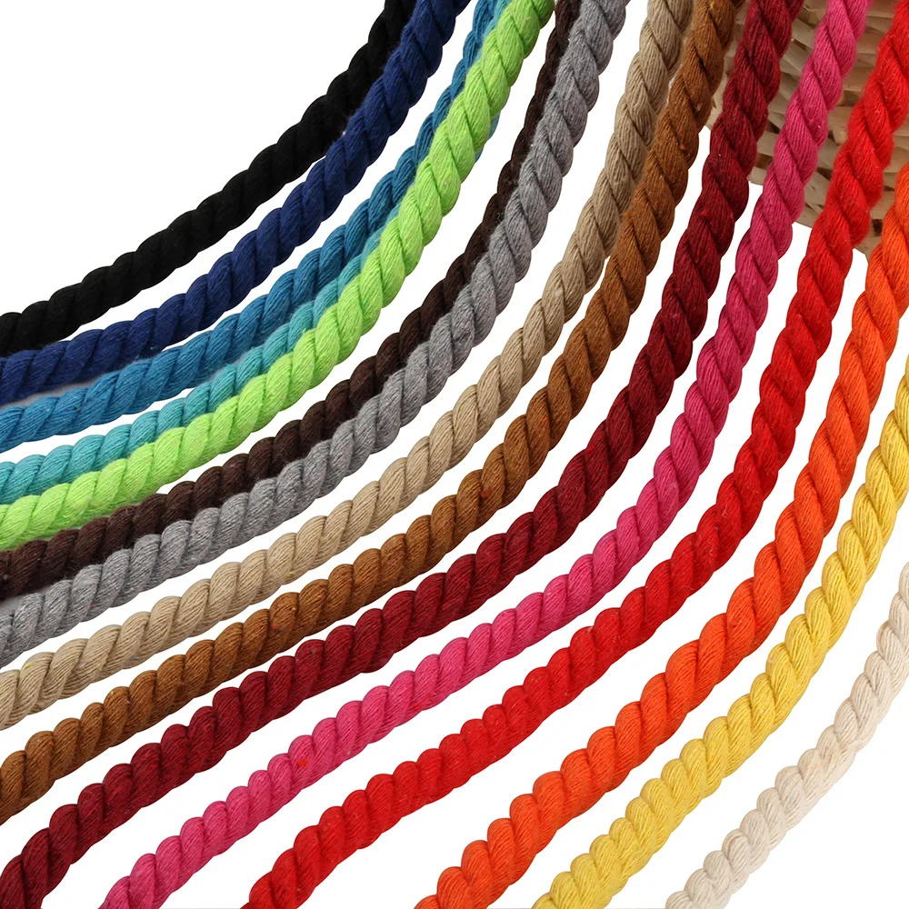 Cotton Rope 5Meters 8MM 3 Shares Twisted Colorful for Bag Home Decor