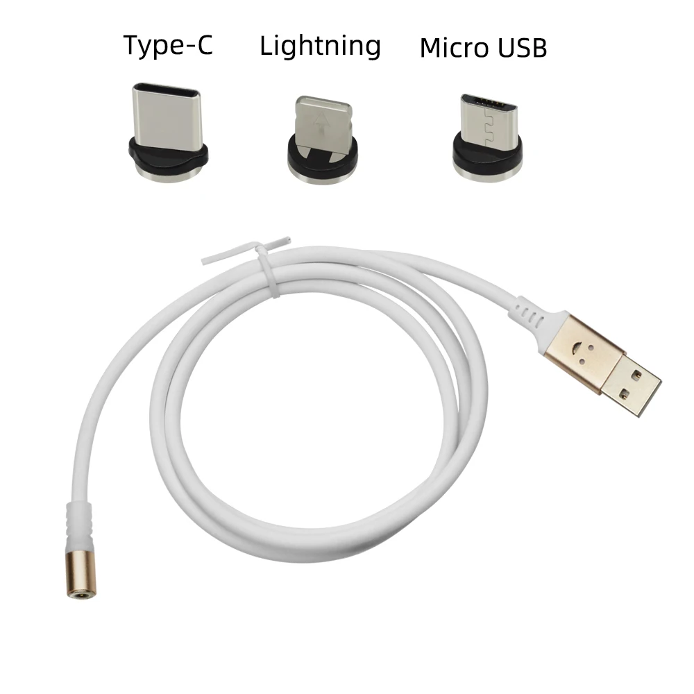 white One for three Магнитный зарядный usb-кабель CHAURE type C, светящийся провод для передачи данных Micro USB для Iphone, голосовое управление, светодиодный usb-кабель - Color: white One for three
