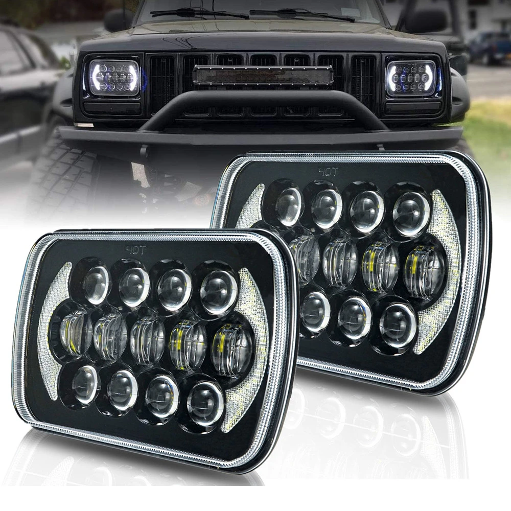 2pcs Car 105W 5X7 7x6 Inch LED Headlights For 1986 1995 Jeep Wrangler