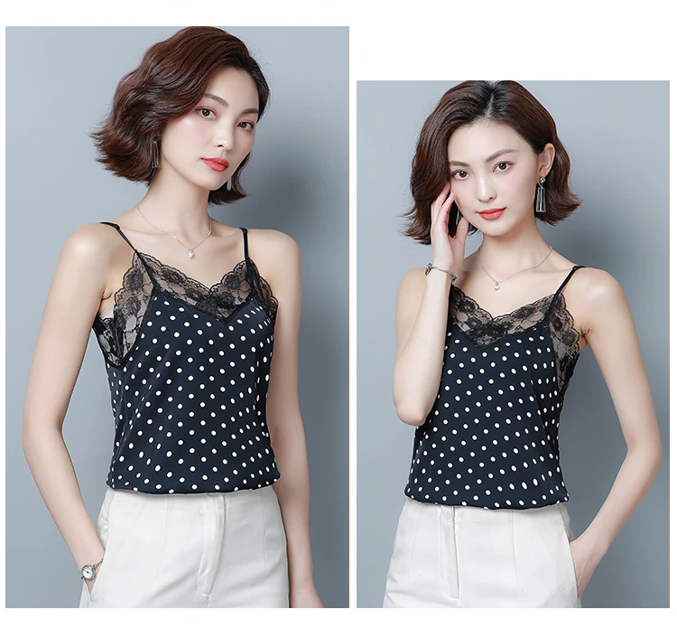 Tanques de Verao Лето Novas Mulheres Da Moda Blusa de Renda Bolinhas Camis Roupas Femininas Топы больших размеров