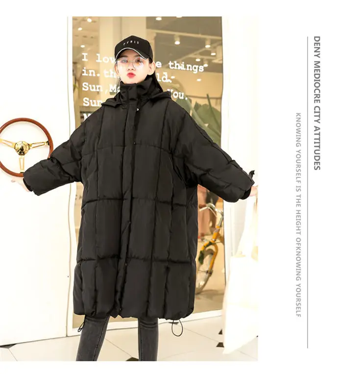 Очень большой размер, Женское зимнее пуховое хлопковое пальто, повседневное, с капюшоном, свободное, более размера d, пальто, теплый длинный плащ, хлопковая одежда f2187