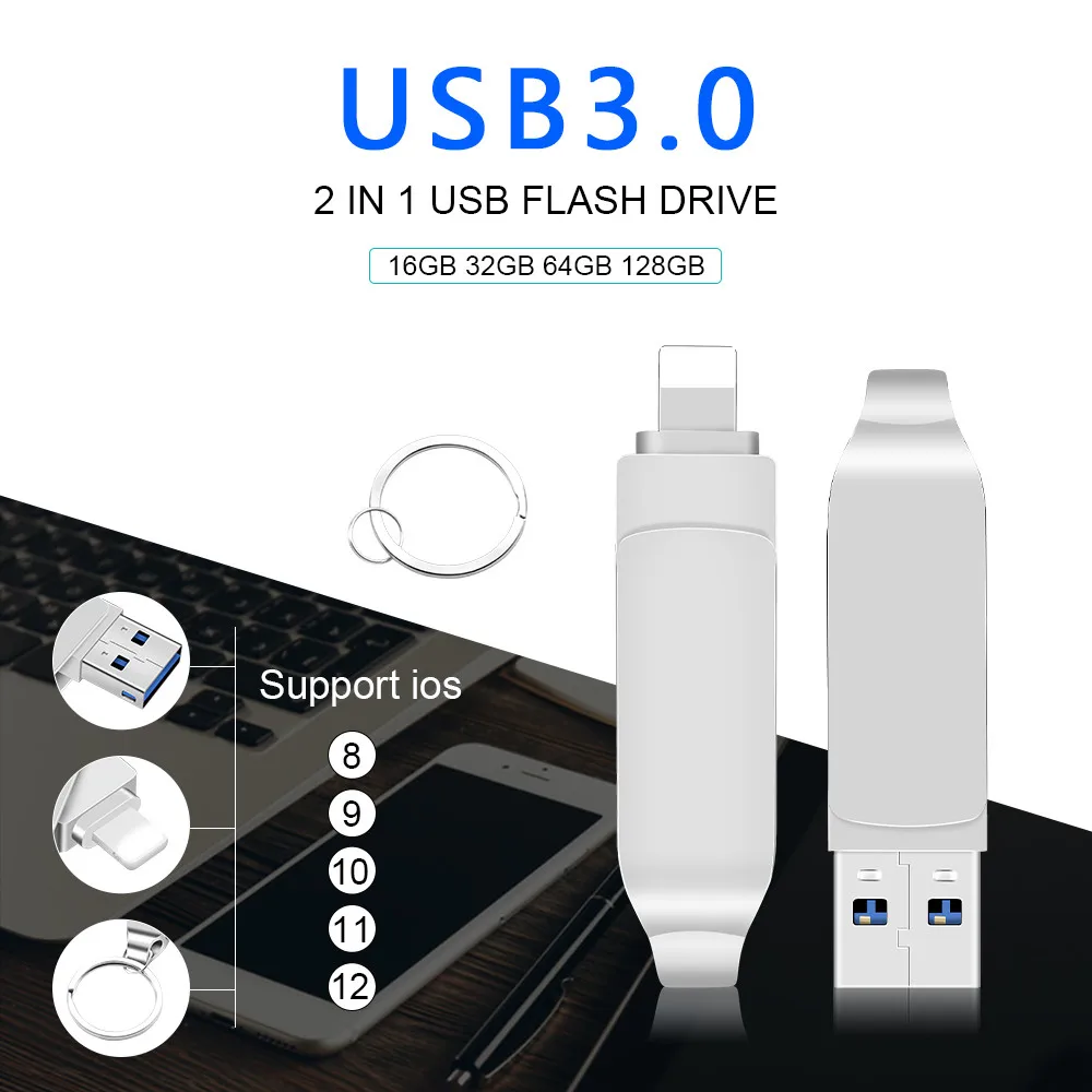 2-In-1 USB3.0 U Disk for Mobile Phone Metal Rotating APPLE