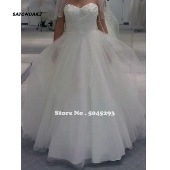 

SATONOAKI 2020 Shiny Sweetheart Wedding Dresses Pleat Sleeveless Wedding Gowns Lace Up Back A Line Bridal Gowns vestido de noiva