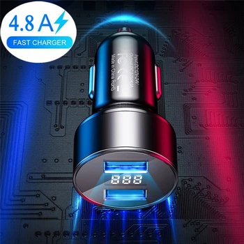 

TKEY Car Charger 4.8A Dual USB fast charger for xiaomi note 10 pro samsung s10 usb Car Charger For iphone Huawei