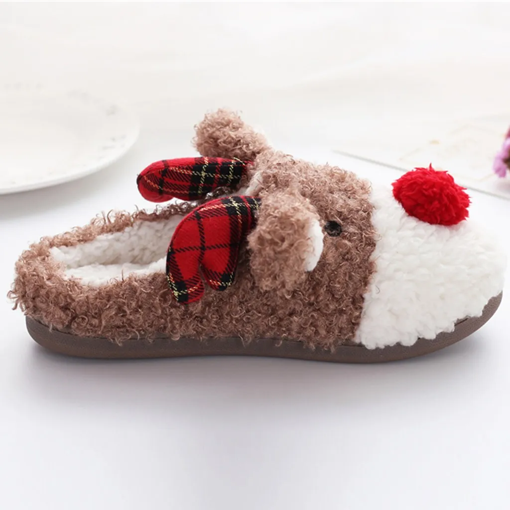 Christmas Slippers Warm Indoor Home Shoe Cute Soft Plush Ball Women Interior Cotton Winter Fur Slippers Plus Size House Slippers